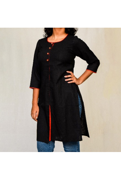 Women's Knee-Length Kurta - Four Buttons - Khadi